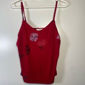 Vintage Circa 1988–1993 A. Byer Red Dress with Floral Accents-Asian style look!